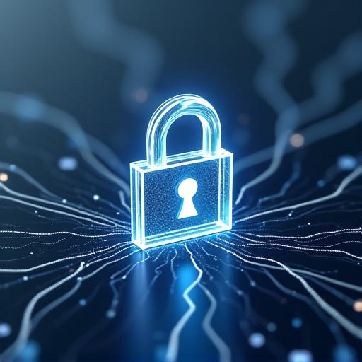 An abstract image of a secure digital lock, symbolizing data protection.